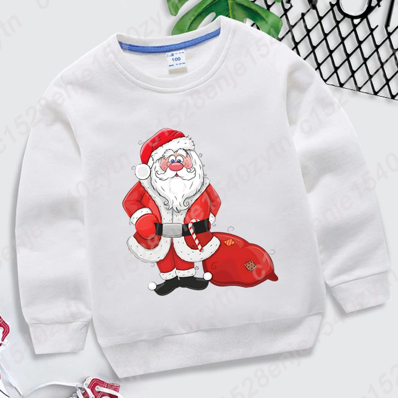 

Christmas Santa Print Pullover Round Neck Tops Kids Boys Girls Hoodless Sweatshirt Long-sleeved Autumn Winter Casual Sweatshirts