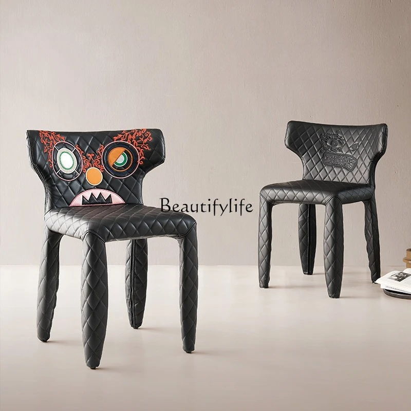 

Italian light luxury high-end leather dining chair designer high-end fashion creative art