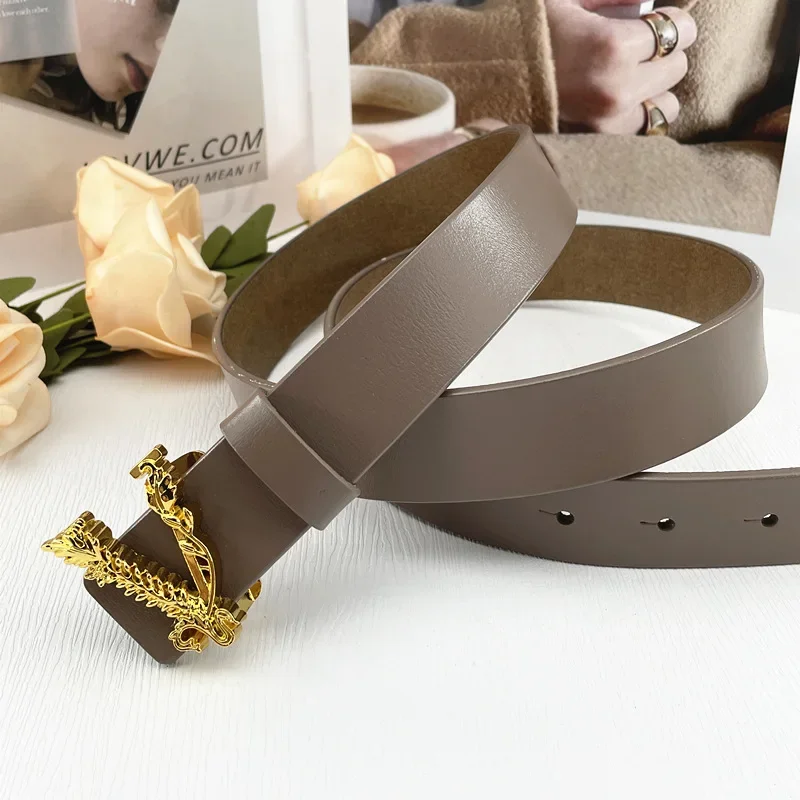 

New 3cm Women's Leather Fashion Belt Alloy Letter Buckle Cowhide Belt Trendy Decoration All-match Dress Waistband for Women