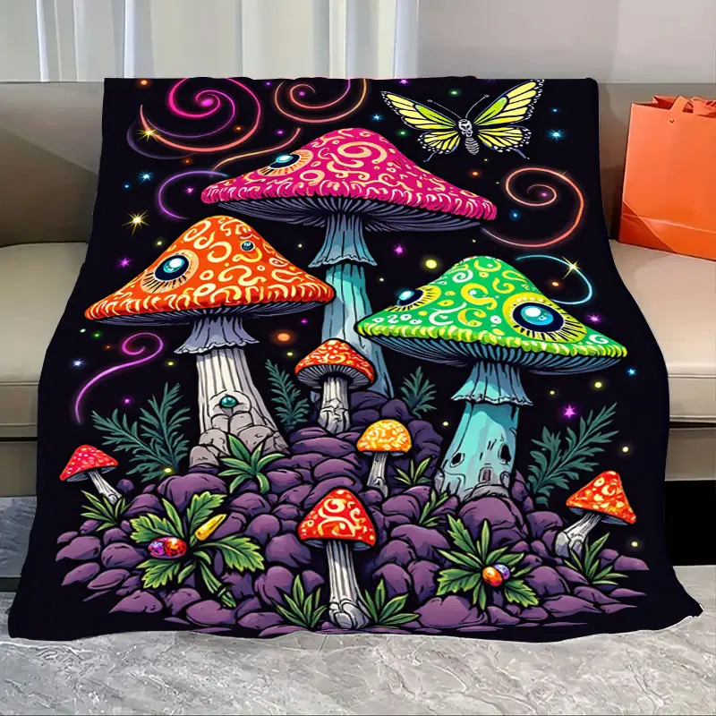 

1 шт. фланелевое одеяло с психоделическим грибным садом и дизайном бабочки и звезд