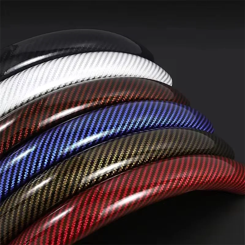 2/3PCS Laser Carbon Fiber Silicone Car Steering Wheel Cover 1K Micro Fiber Leather PVC Wheel Booster Cover Non-Slip Universal