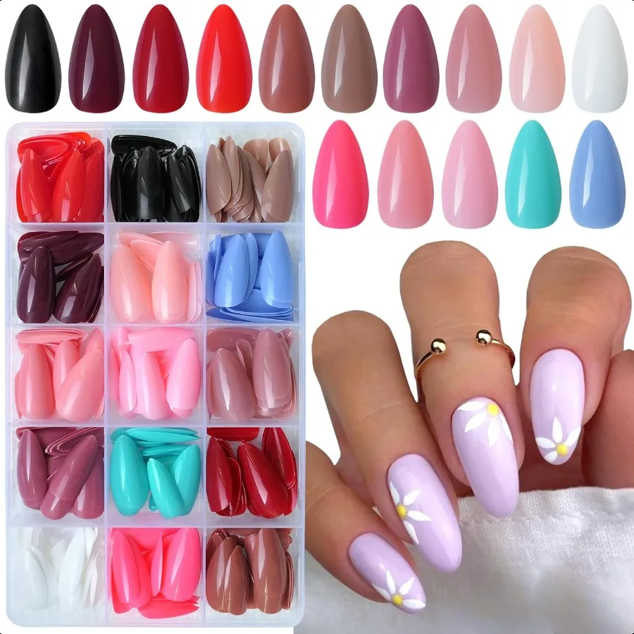 

360pc Almond Pr on Nails Medium Fake Nails Medium Acrylic Nails Pr on Nail Almond Glue on Nail Short Stiletto False Artifical F