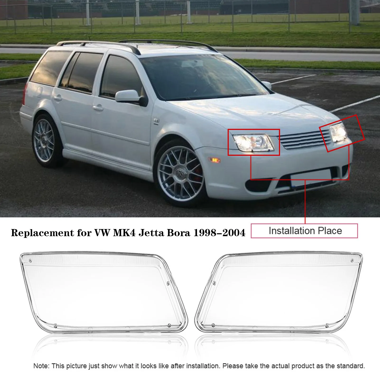 

One Pair Transparent Plastic Headlight Headlamp Cover Replacement for VW MK4 Jetta Bora 1998-2004