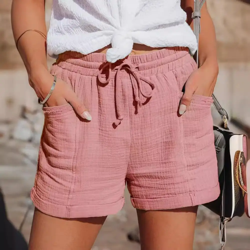 

2026Women Cotton Blend Shorts Solid Color High-waisted Shorts Soft Linen Lightweight Comfortable Summer Shorts Women Short Pants