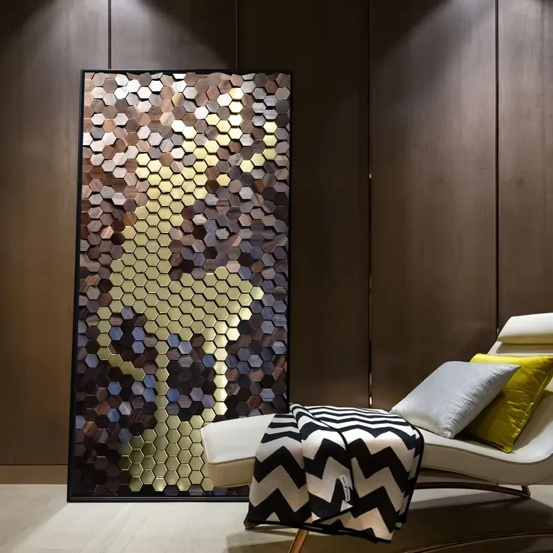 Obrázek 6: Přírodní vlašský ořech 3D dřevěný zeď panely pro domácí vnitřní dekorace, moderní design akustická panely s lehko instalace