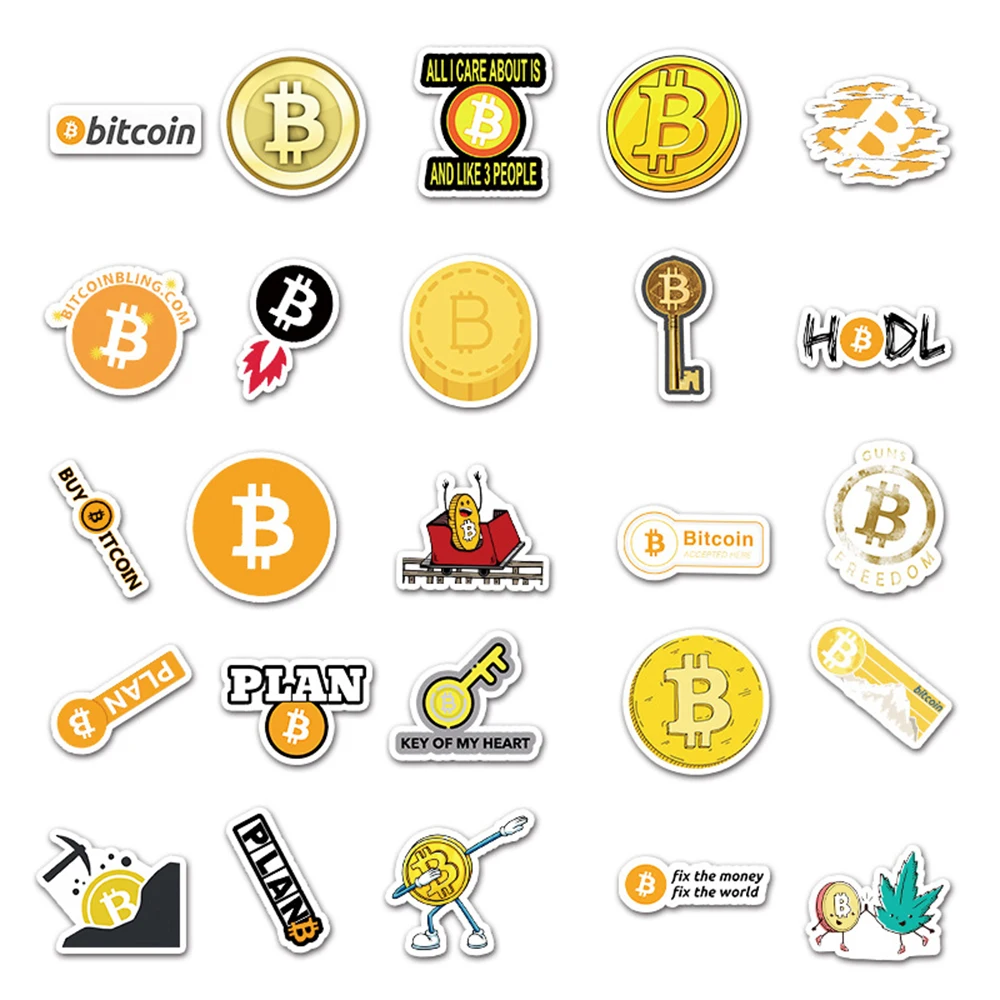 10/30/50pcs Bitcoin monnaie virtuelle cryptée BTC autocollants décalcomanie enfants jouets bricolage ordinateur portable planche à roulettes bagages téléphone dessin animé autocollant