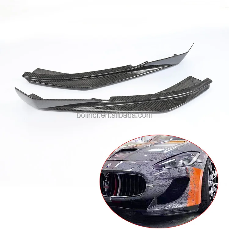 2-piece carbon fiber front corner bumper lip spoiler diffuser protector body kit  for Maserati GT GTS 4.2 4.72007-2014