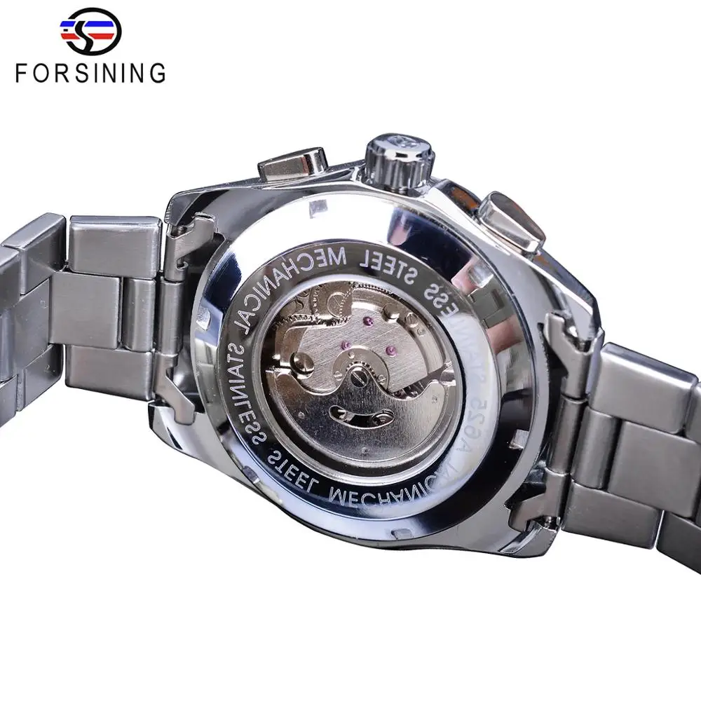 Forsining Top Brand Style Automatic Full Stainless SteelWatch Men Mechanical Business Wristwatch With Calendar Luminou Pointers