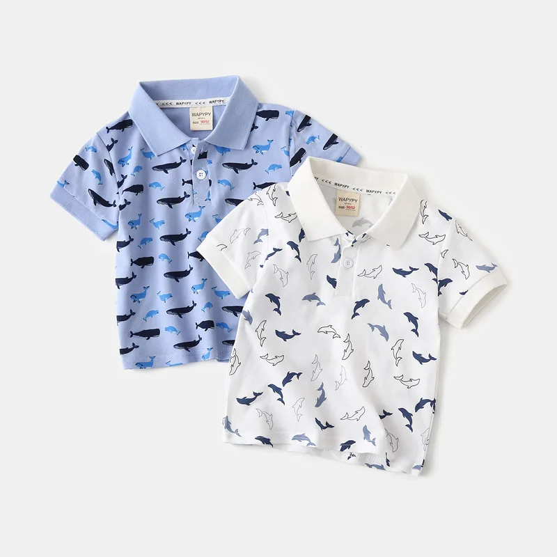 Cute Whale Print Boys Polo Tshirts Summer Cotton Toddler Tops Tees Children's Clothes