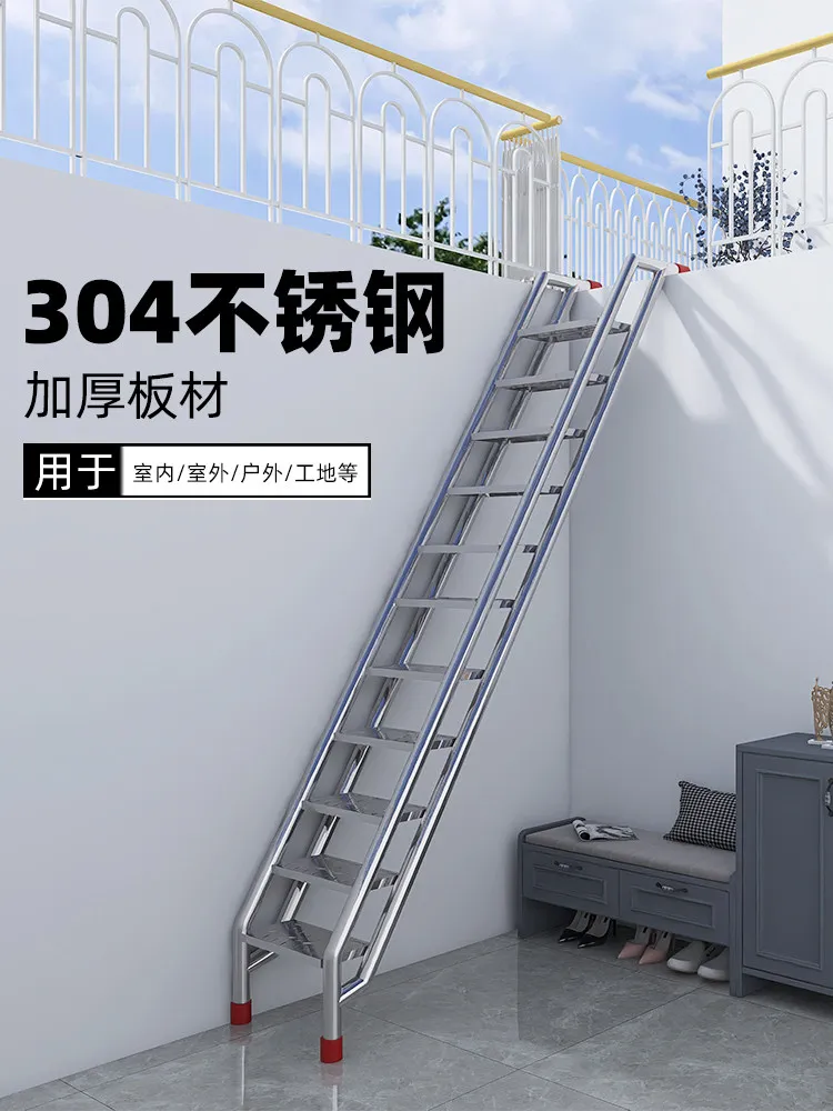 Household Outdoor 304 Stainless Steel Ladder Thickened Anti-skid Stepping Stainless Steel Escalator Industrial Straight Ladder