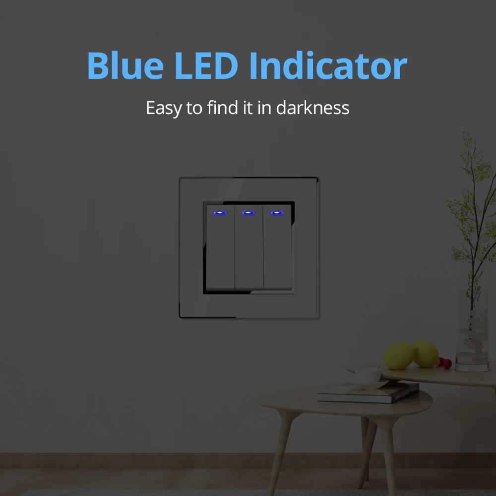 Wallpad 1, 2, 3 entradas, 2 vías, con interruptor de luz de pared LED y toma de corriente de la UE con Panel acrílico blanco USB con borde plateado