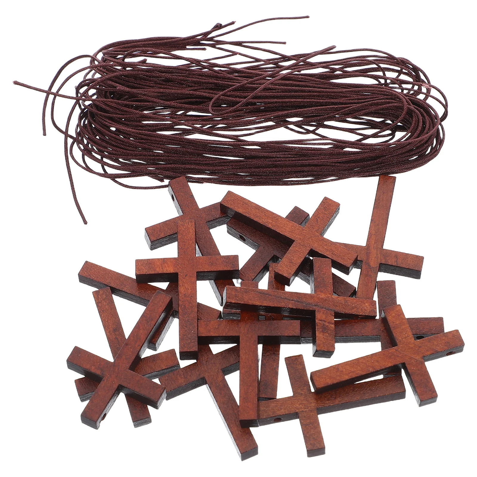 

20pcs Wooden , Walnut Finish Christian Pendant With Pre-Drilled Hole, Adjustable Cord, Church Christmas Jewelry