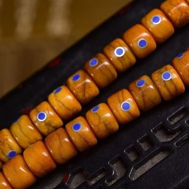 Tibetan-style 108-bead yak bone bracelet inlaid with lapis lazuli, Buddhist prayer beads, long necklace men and women