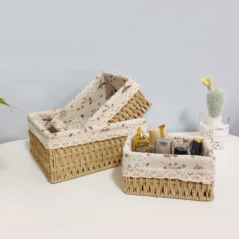 Woven Storage Baskets Organizers Kitchen Sundries Storage Baskets Cosmetics Snack Storage Box Desktop Organizer Container