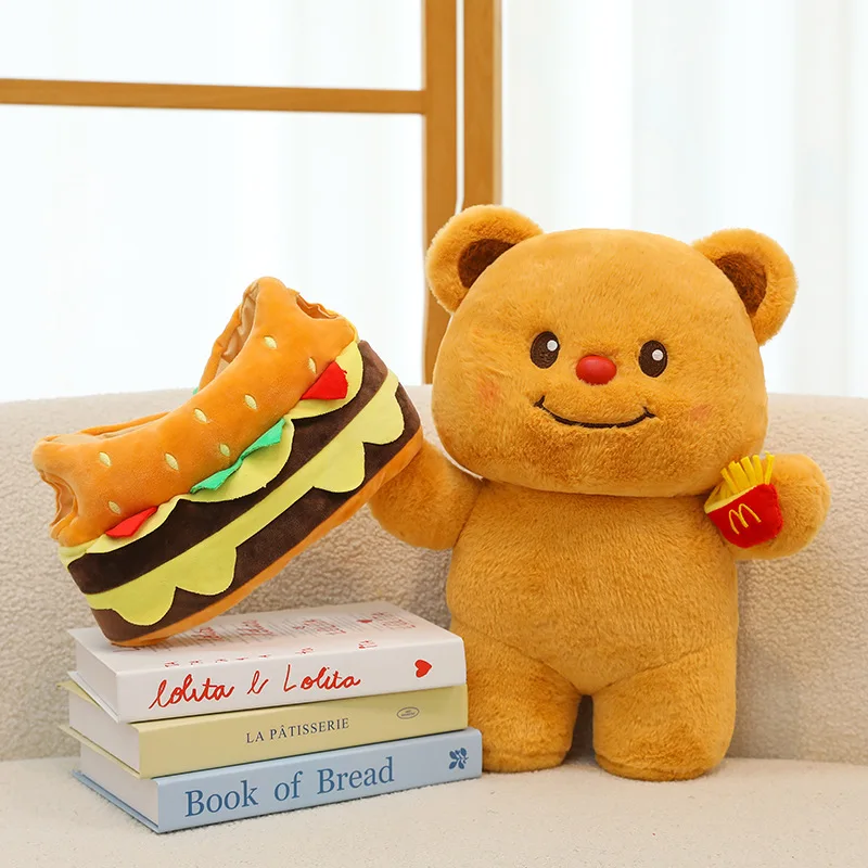 Orso giocattolo di peluche con hamburger e design al burro Compleanno per bambini Regalo di Natale Cuscino per ufficio Cuscino per decorazioni per la casa per bambini all'ingrosso