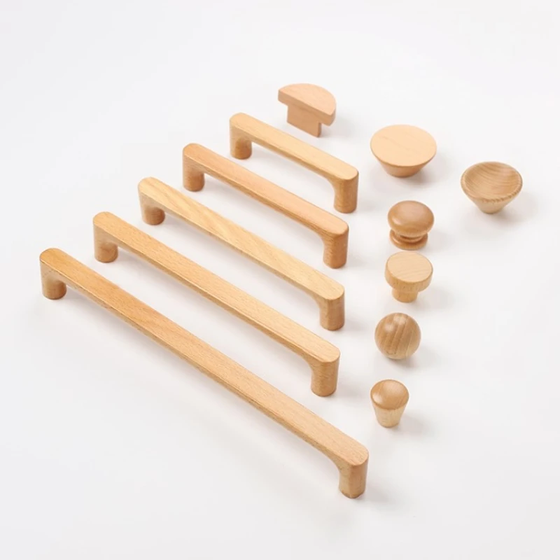 Nordische Massivholz-Möbelgriffe aus Buchenholz, Küchenschrankgriffe, Schrank- und Schubladenknöpfe – Detail 3