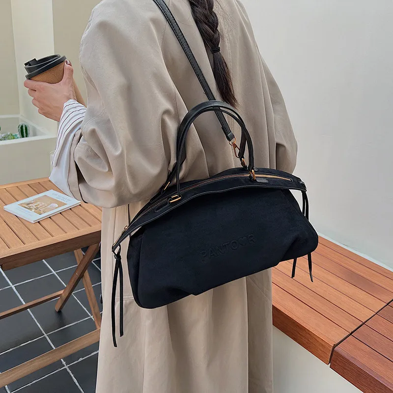 الشتاء ماتي القهوة الجمل الرمادي كبير حمل النمط الروسي الجلد المدبوغ جودة جلد المرأة بوسطن حقيبة يد ركاب حقيبة كتف الرجعية