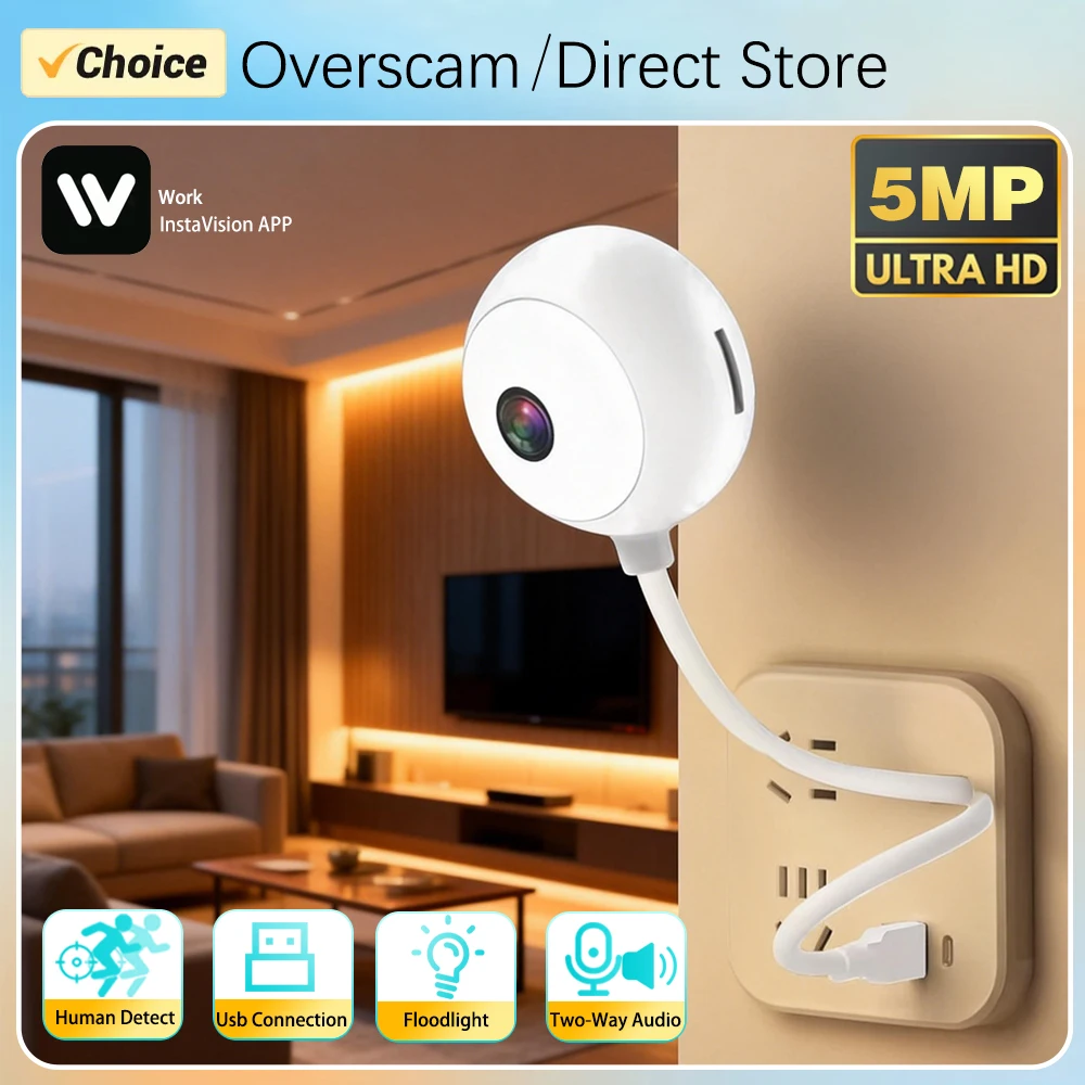 5MP Mini USB Camera WiFi Audio Video Motion Detection Small Indoor Safety Support 128G TF Card Recording CCTV NightVision Camera