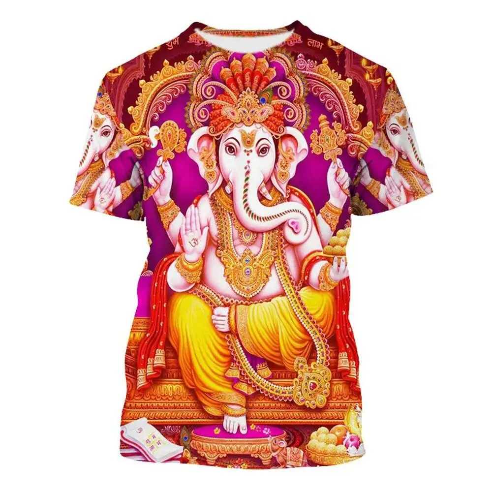 Men 3D Hindu Goddess Kali Durga Print T Shirt Religious Figure Graphic Crew Neck Short Sleeve Men Casual Tops