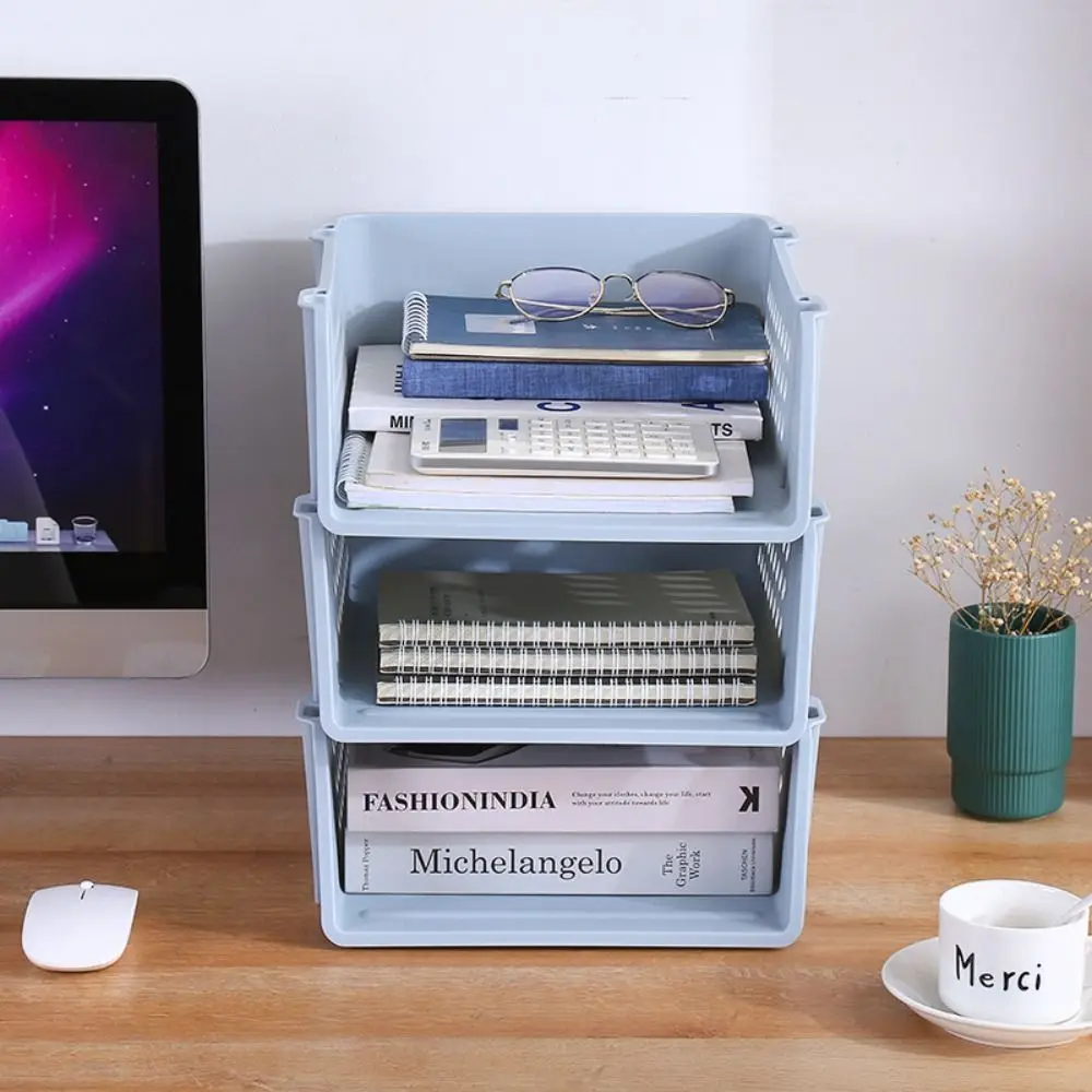 منظم سطح المكتب البسيط رف الملفات القابل للتكديس منظم الملفات متعدد الوظائف A4 صينية تخزين الملفات رف الأوراق المغلفة المحفوظات #2