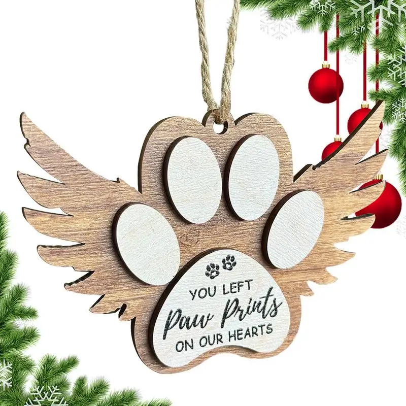 Pet Memorial Ornaments Dog Remembrance Christmas Ornaments Bag Charm Dog Paw Christmas Tree Decor Sympathy Keepsake Wooden Sign