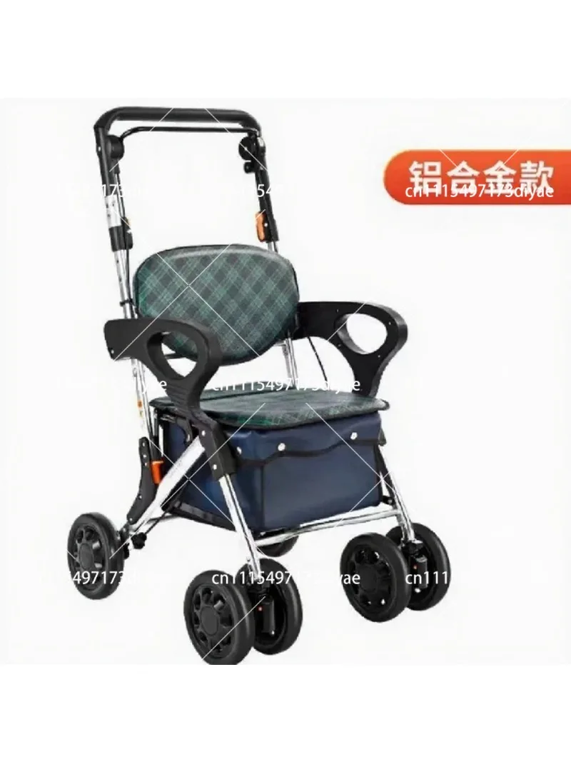 Foldable 4 Wheel Shopping Cart for Elderly, Lightweight Walking Aid with Seat, Senior Mobility Trolley