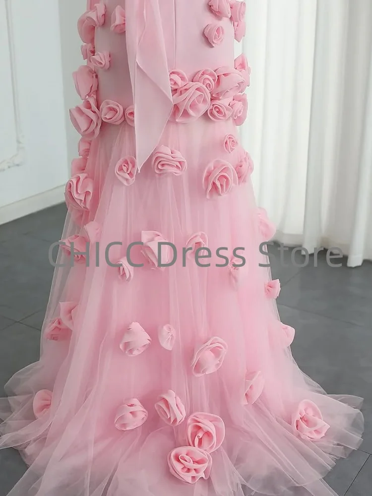 꽃과 절묘한 이브닝 드레스 Strapless 민소매 인어 파티 댄스 파티 드레스 핑크 특별 행사 드레스 맞춤형
