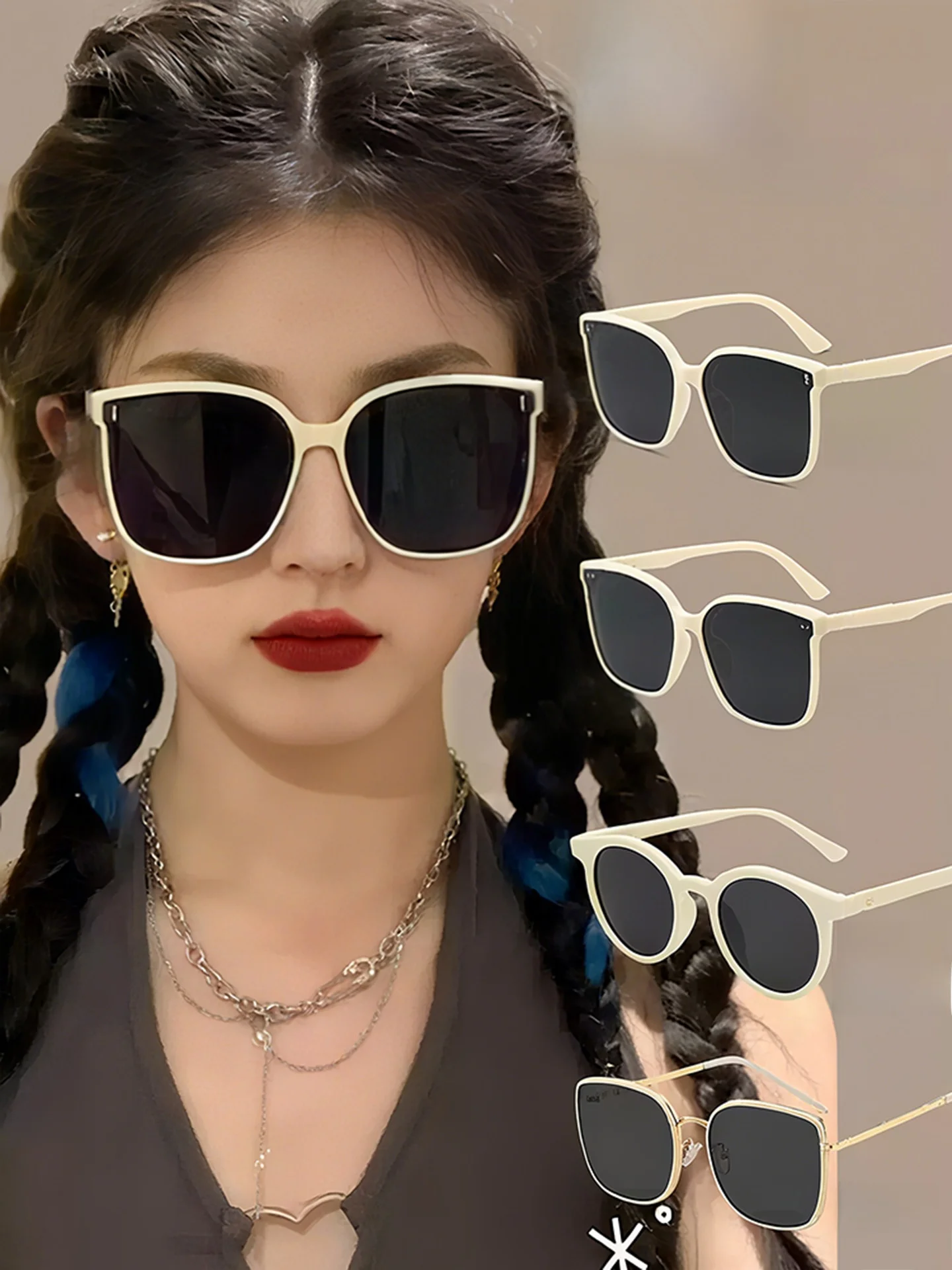 

Women's Eye Sunglasses Tea Color Prescription Available Faionable White Frame Sunglasses for Driving And Sun Protection