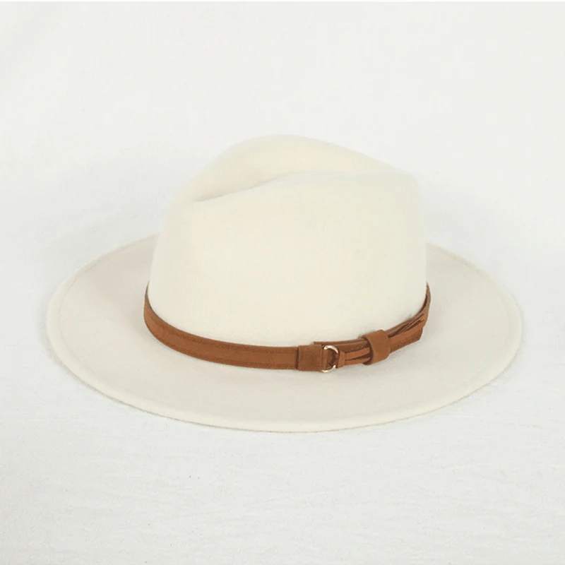 BEAUTODAY Panama Hat Women Sheep Wool Solid Color Sun Protect Belt Elegant French Style 2024 Ladies Accessories Handmade H61