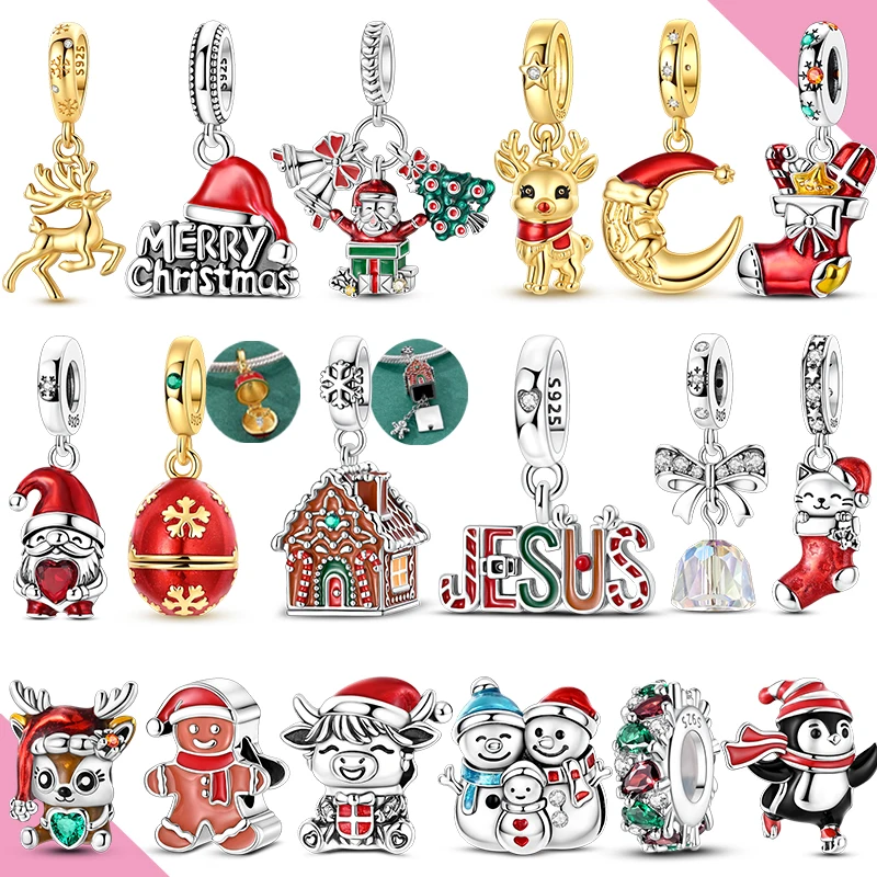 925 Sterling Silver Pendant Charms Fit Original Bracelet Diy Snowman Jesus Egg Santa Claus Penguin Socks Gift Christmas Jewelry