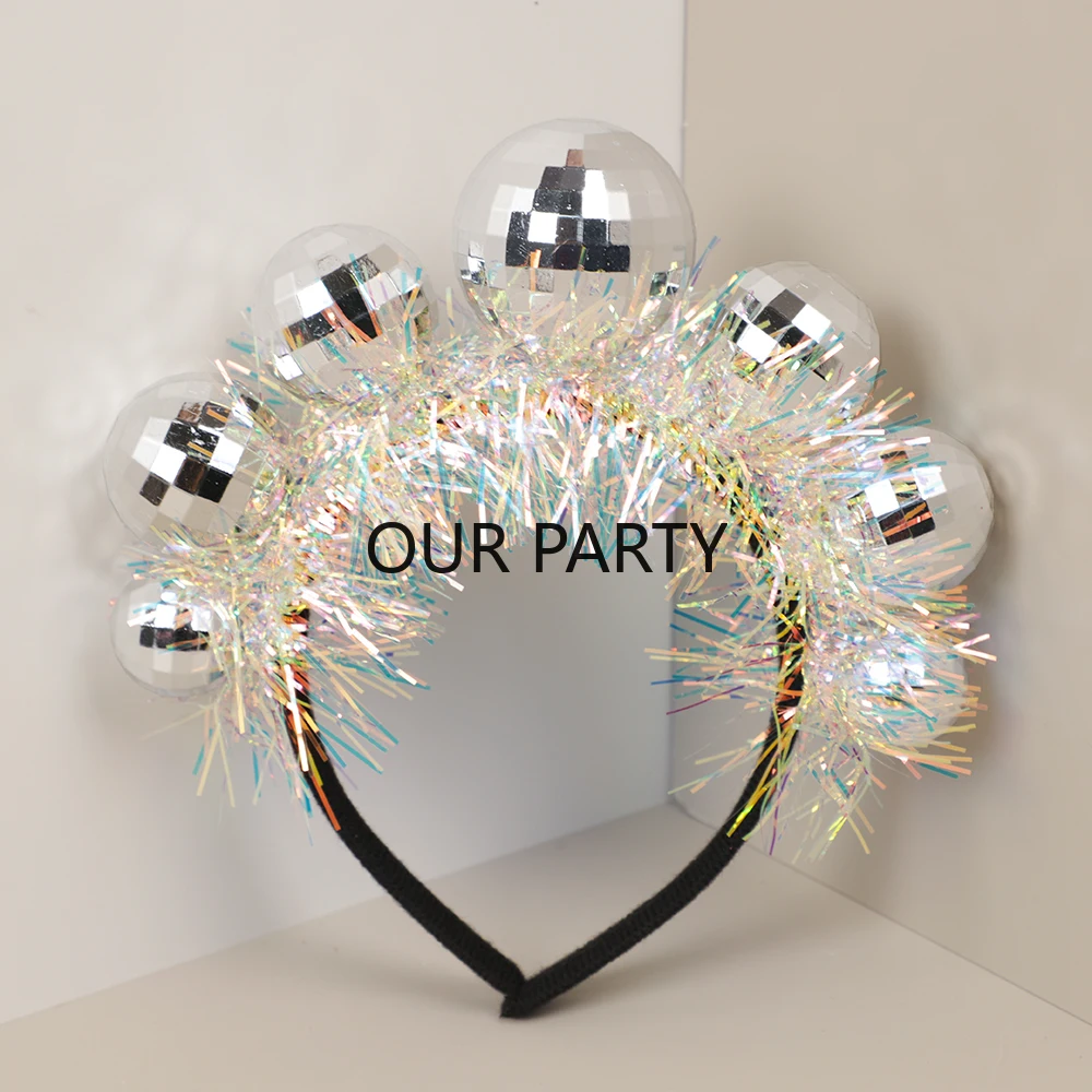 1Pcs 70s Mirror Disco Ball Headband Bachelorette Hair Hoops for 80s Music Disco Theme Birthday Wedding Bride To Be Party Decor