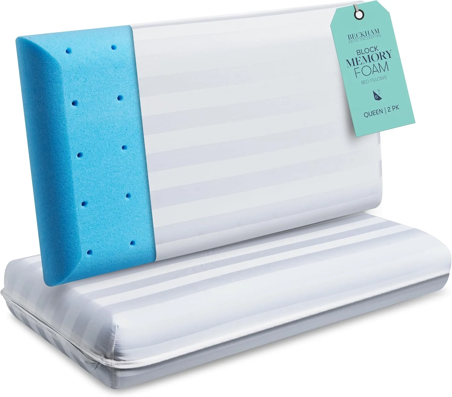 

Queen Size Firm Memory Foam Pillows Set of 2 - Solid Block Design for Neck & Spine Support
