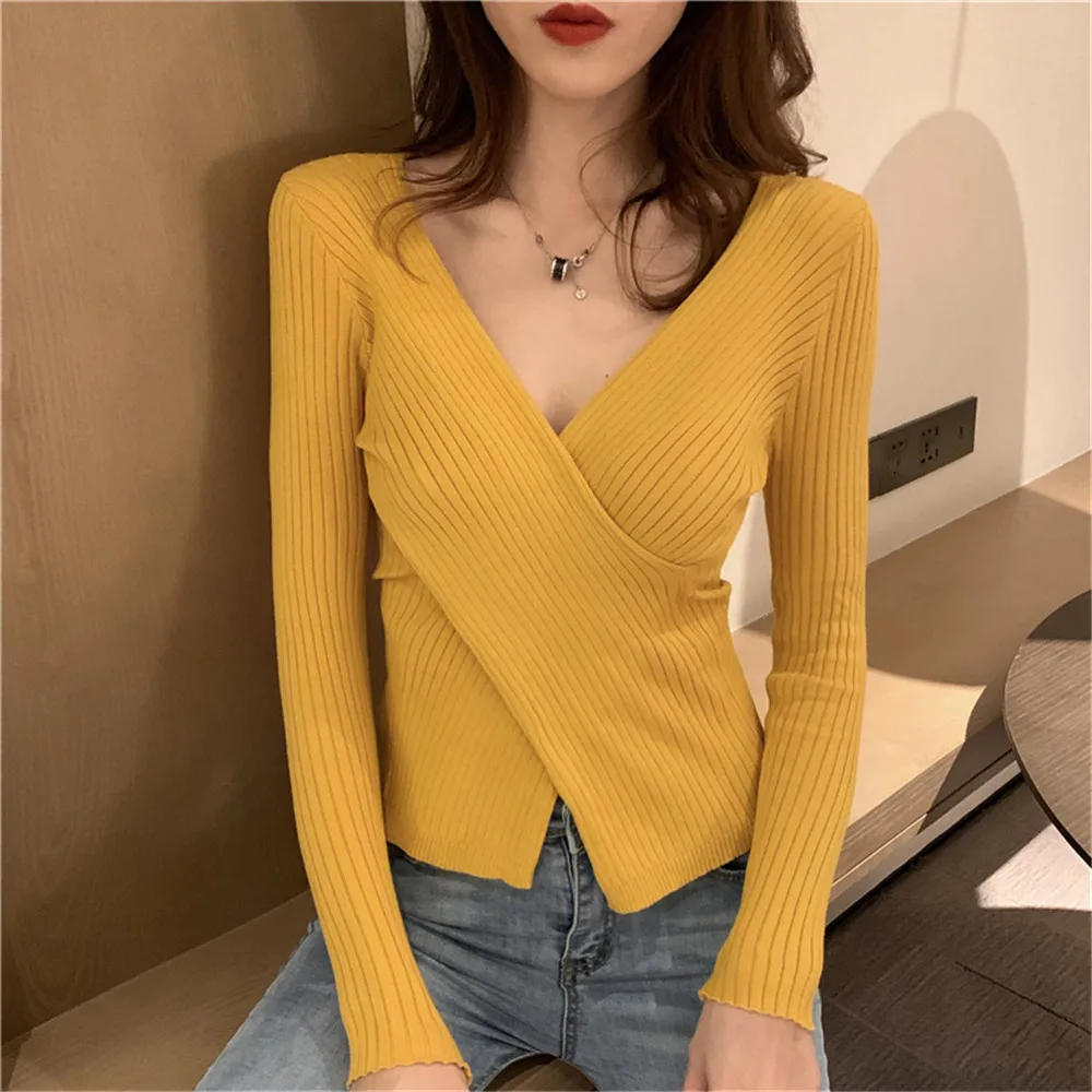 Formal DressesWomen'S V-Neck Knitted Underlay Top, Long Sleeve,  Fit, Tight, Irregular, Sexy, New, Autumn And Winter Fashio