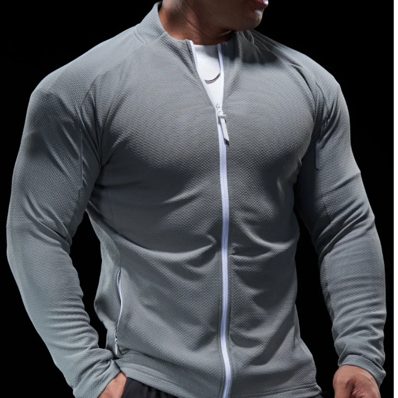 Men Outdoor Sports Coats Gym Running Training Jackets Fitness Bodybuilding Sport Quality Elastic Long Sleeve Cycling Sportswear
