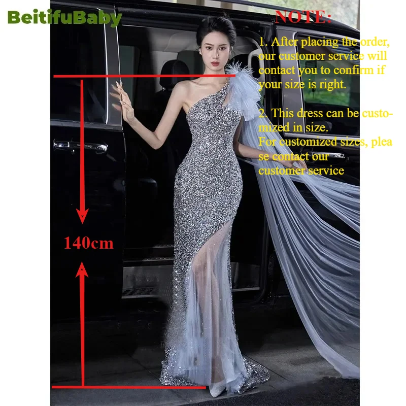BeitifuBaby 2024 Evening Dress for Women Elegant One Shoulder Palace Style Sequin Sleeveless Banquet Luxury Dresses Vestidos