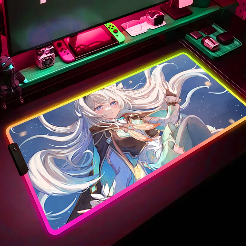 

RGB LED Mouse Pad HD Keyboard Pad Non-Slip Anime Tablet Pad H-honkai Star Rail Firefly PC Accessories Mousepad Gaming Desk Mat