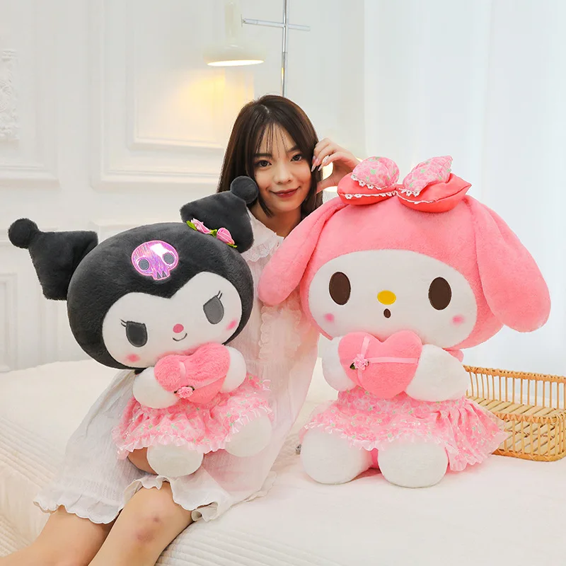 80cm Big Size Floral Skirt Hello Kitty Stuffed Soft Plush Toys Anime Cartoon Hug Heart KT Cat Rag Doll Children's Birthday Gift