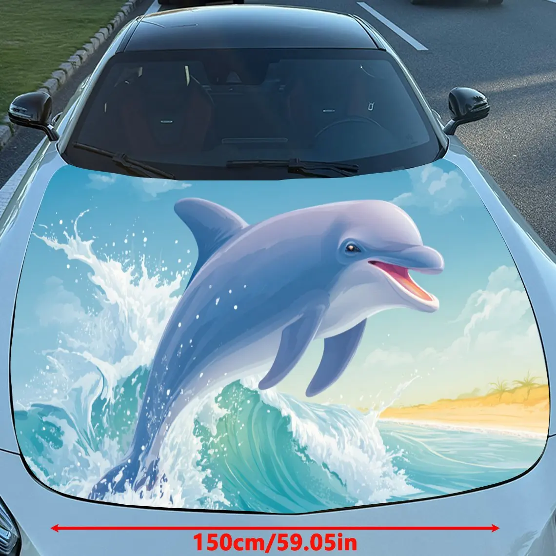 Ocean Dolphin Car Hood Sticker PVC Self Waterproof Stick, Striking Auto Exterior Accessories Decor Protect Gift for Car Lover