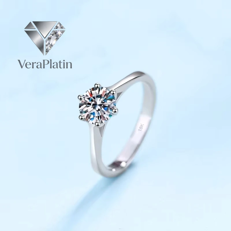 

VeraPlatin Lover Rings Women Engagement Men 18K White Gold Wedding Band 0.5/1CT Moissanite Diamond Valentine's Day PT950 Girl Bi