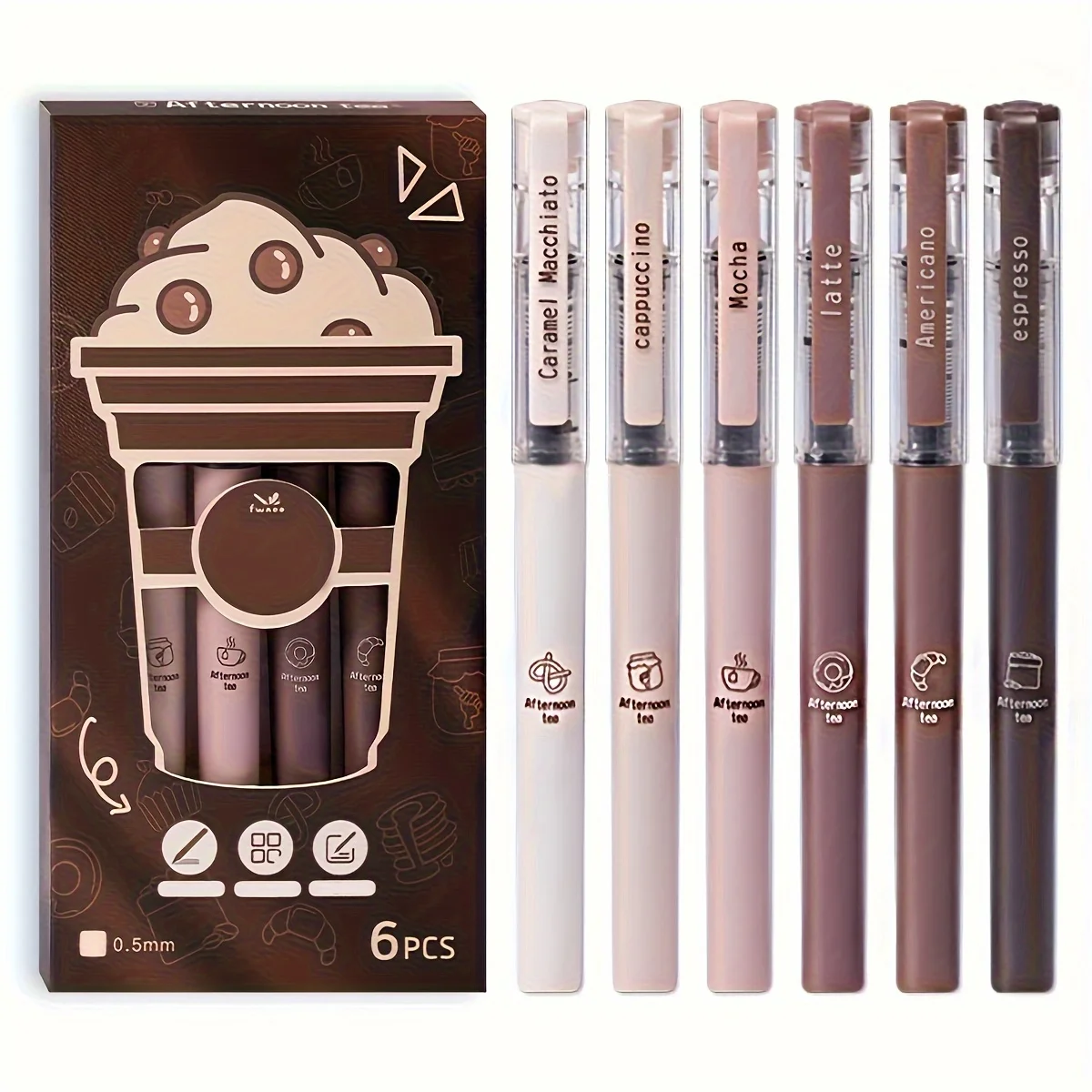 

6-piece cap-removable black rollerball pen, needle-type, visible ink, quick-drying, smooth writing, suitable for office signatur