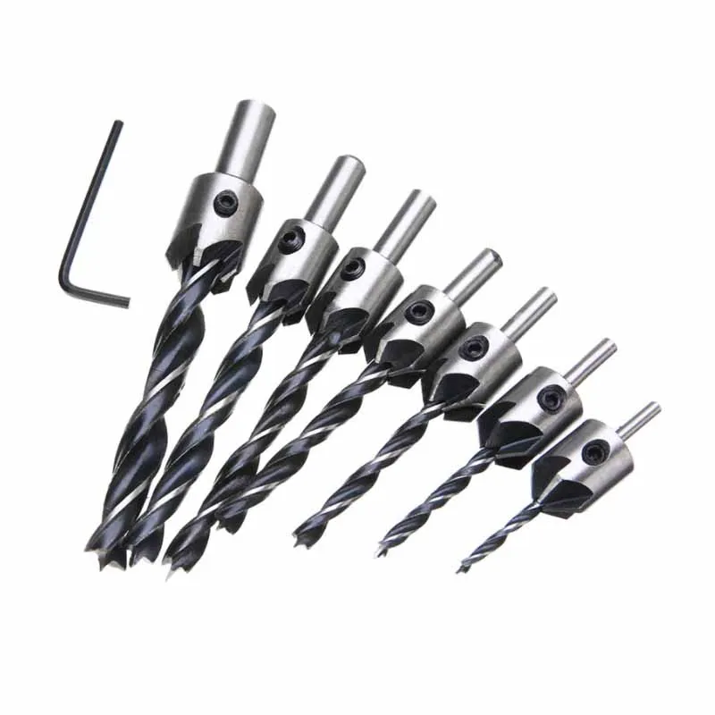 Set di punte da trapano per svasatore HSS da 23 pezzi alesatore per la lavorazione del legno set di combinazioni di punte per trapano a smusso a tre punti