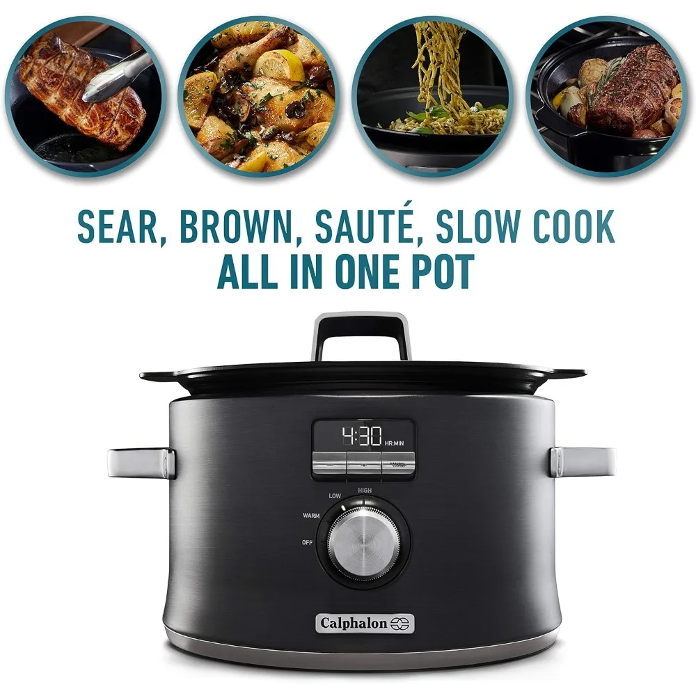 Calphalon Slow Cooker with Digital Timer and Programmable Controls, 5.3 Quarts, Stainless Steel