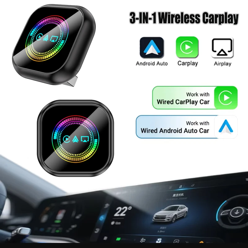 

Mirror Link 3 в 1 беспроводной адаптер CarPlay 5 ГГц Wi-Fi и Bluetooth 5.0, интеллектуальные системы Plug and Play USB-ключ Car Ai Box