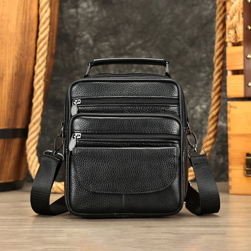 New genuine leather men's shoulder bag top-layer cowhide casual outdoor small crossbody bag high-end business commuter sling bag