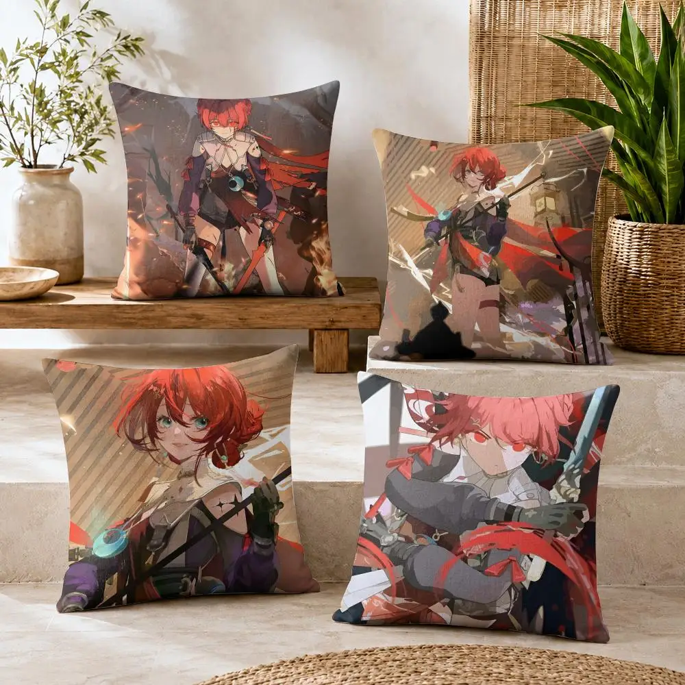 Danjin Wuthering Waves Cushion Cover Summer Coolness Linen Organic Fabric Sofa Pillow Case Double-Sided Printing Home Decor