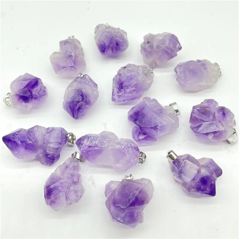 Wholesale Hot Selling Natural Stone Quartz Purple Crystal Raw Ore Amethyst Irregular Pendant For Necklace Jewelry Making 20Pcs