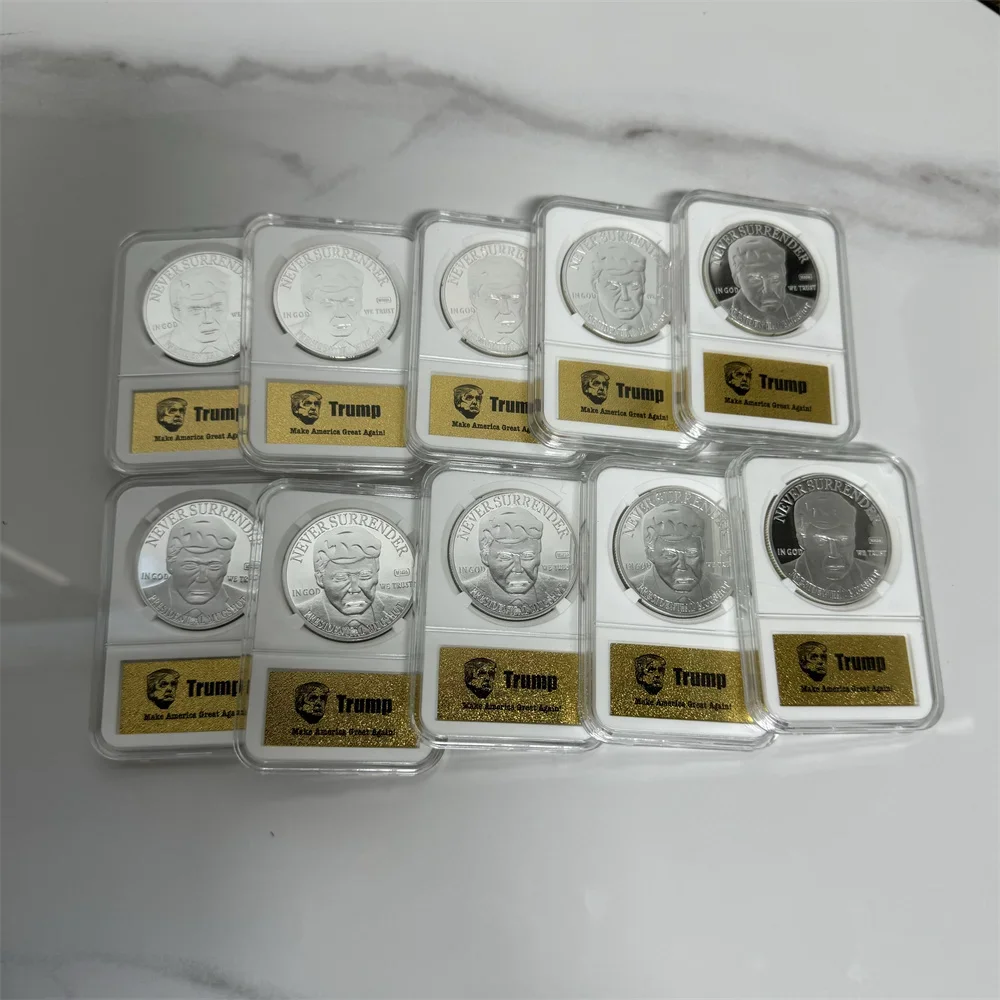 

10pcs Donald Trumb Just Fighting 2024 Silver Plated Coins Includes anti-counter Silver commemorative Coin badge in case