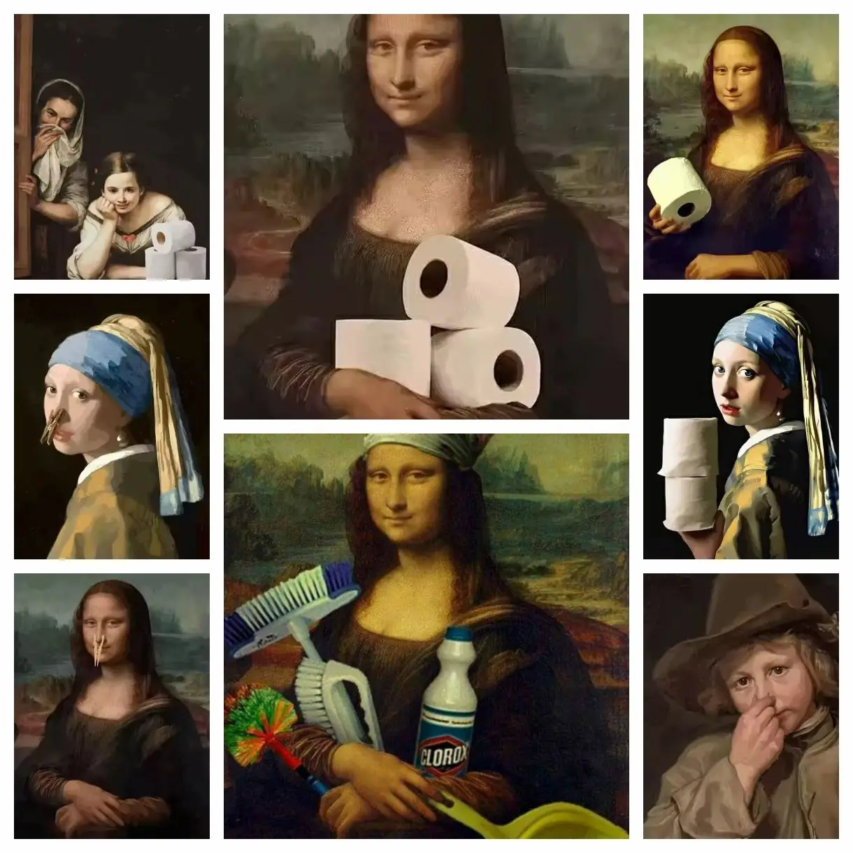 

5D DIY Diamond Funny Mona Lisa Wearing Pearls Girl Full Round Drill Cross Stitch Home Bathroom Toilet Decoration