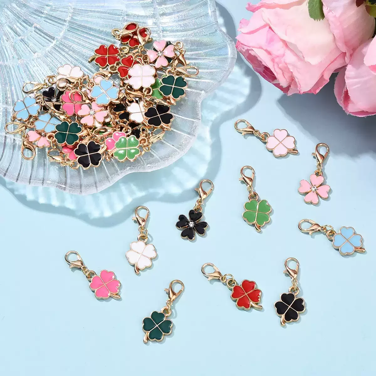 40Pcs Multicolor Four Leaf Clover Alloy Charms Handmade DIY Jewelry Making Pendant Ornaments