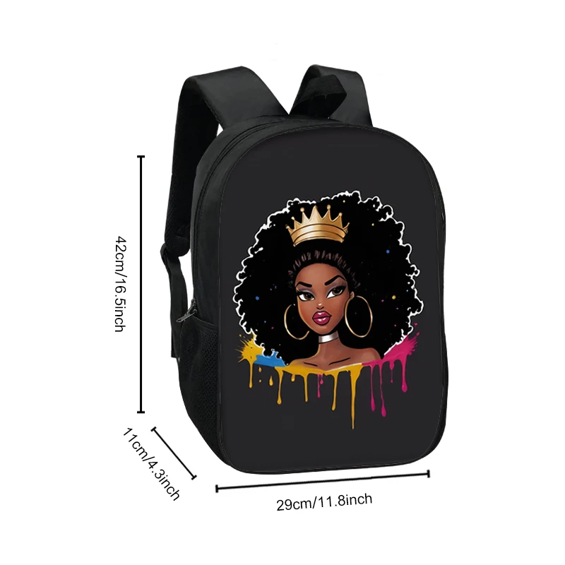 Black Women with Crow Print Backpack Afro Women Rucksack Large Capacity Shoulder Bag for Travel School Bags for Teenager Daypack